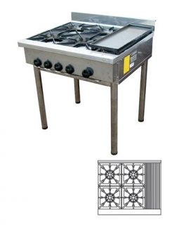 Anafe 4 Quemadores 30x30 cms. con Churrasquera